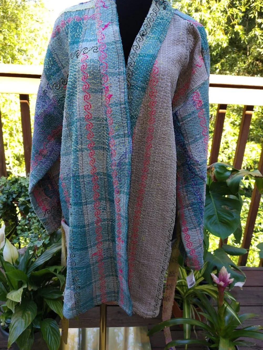 Colorful Vintage Woven Coat/Robe mid-thigh M-L (item A7)